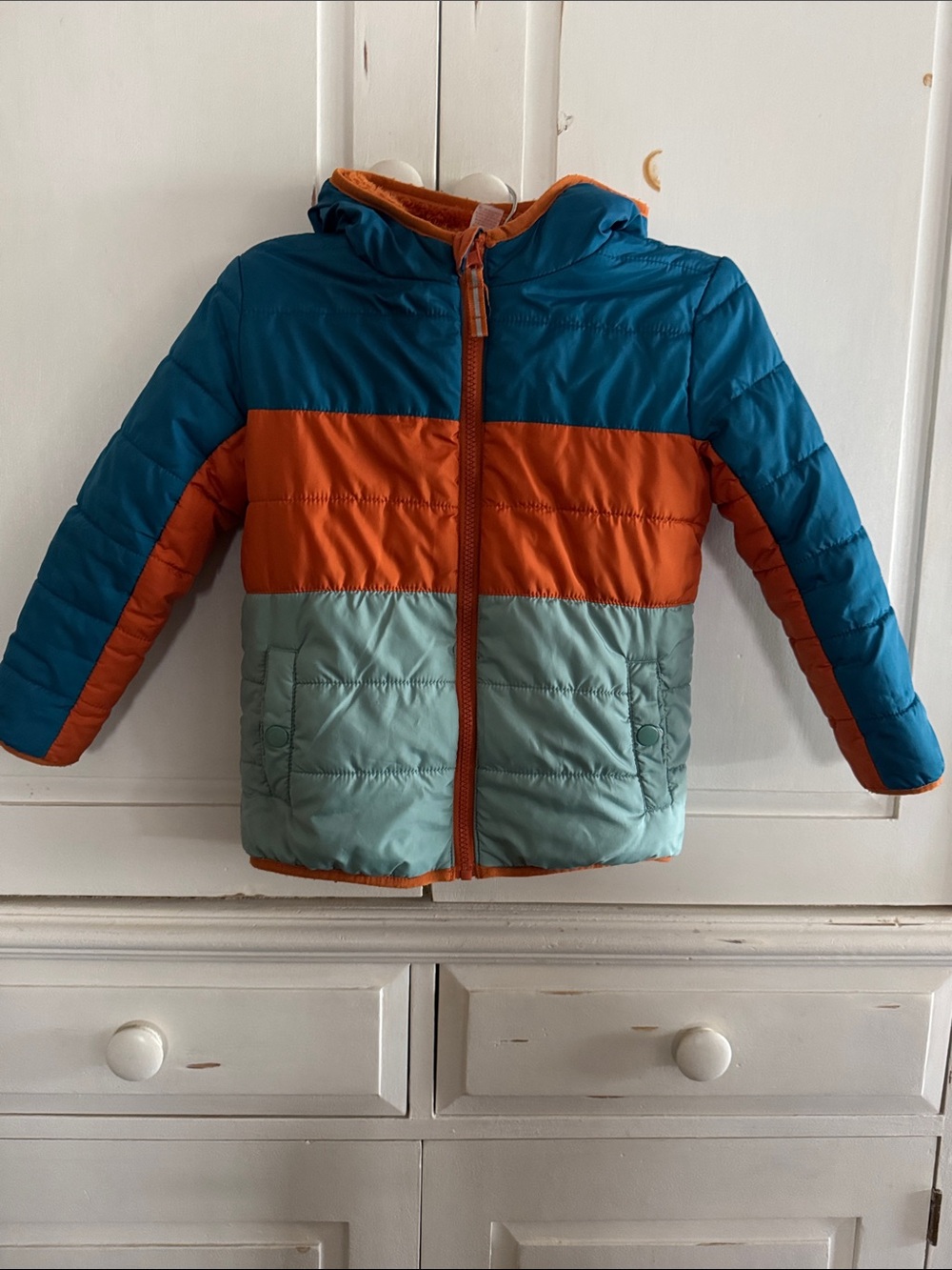Cat & Jack Colorblock Puffer Jacket in Teal, Orange & Light Blue